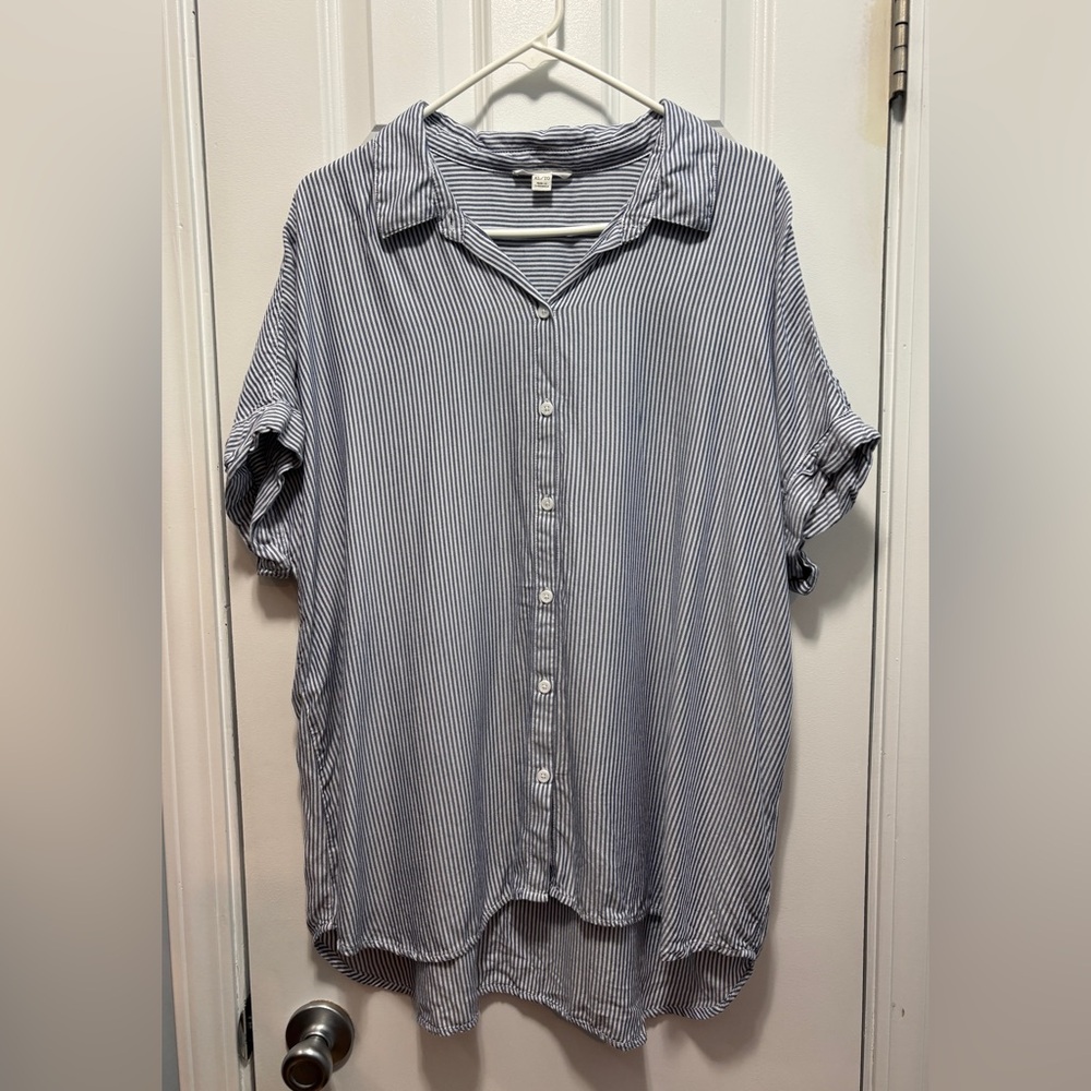 Beachlunchlounge Women's Short Sleeve‎ Striped Loose Blouse Size XL